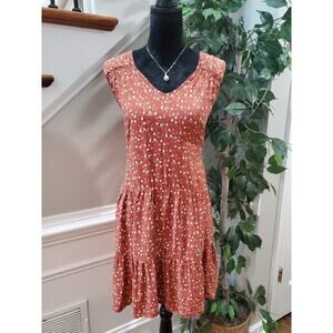 True Craft Women Orange Polka Dot 100% Rayon V Neck Sleeveless Top Shirt Size 3X